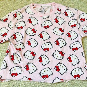 Sanrio Hello Kitty Face Pink Cotton Shirt Top Women Ladies Size Small Cute